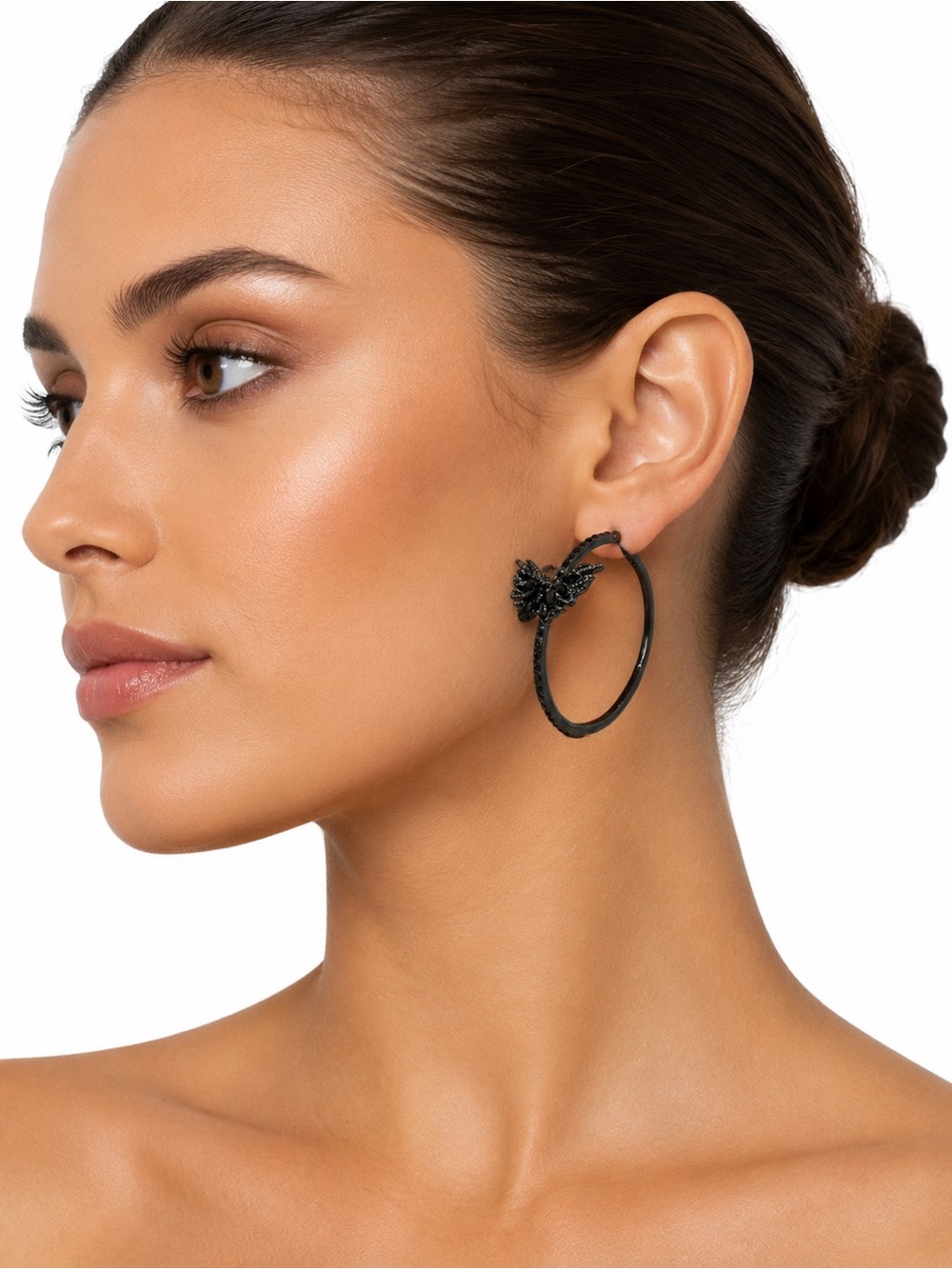 Simply Vera Wang Black Butterfly Hoop Earrings Statement Glam Rhinestone